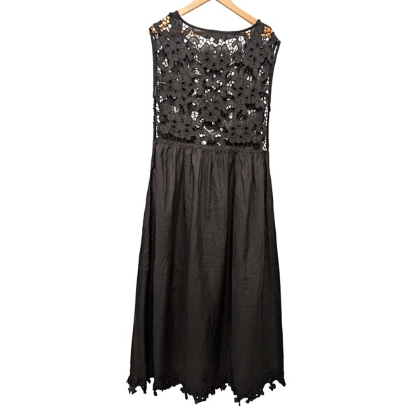 Tach Chacarita Midi Dress Black Lace 100% Linen Size XL Summer Resort Wear *READ - Picture 2 of 9